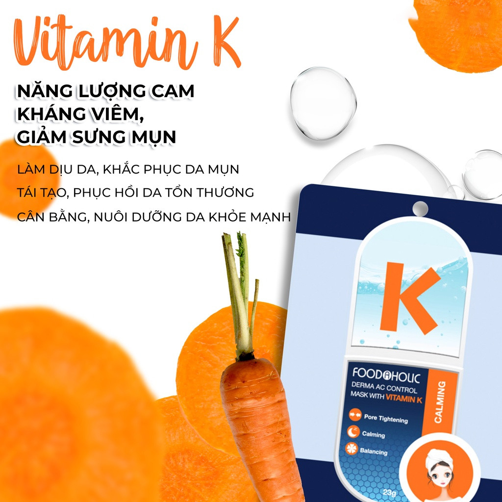 Hộp 10 Mặt Nạ Dưỡng Ẩm Cân Bằng Phục Hồi Giúp Da Thư Giãn Chiết Xuất Vitamin K Foodaholic Derma AC Control Mask 23g x 10