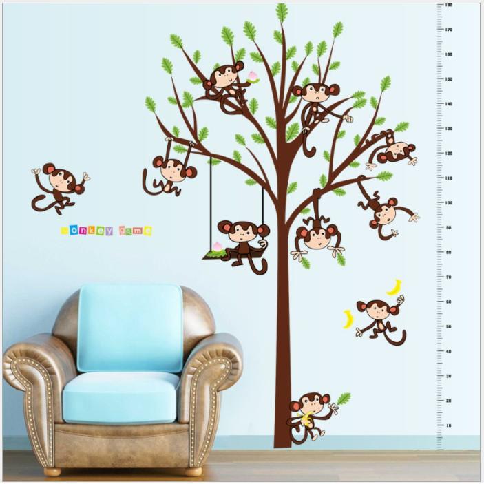 Decal dán tường thước đo và chú khỉ