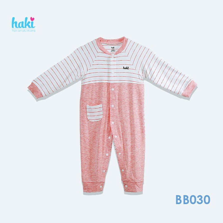 Body cho bé sơ sinh vải sợi tre cao cấp siêu mềm mịn - body suit cho trẻ sơ sinh - bé trai - bé gái , Bộ áo liền quần bodysuit cho bé , body dài tay cài giữa phối thân trước size cho bé từ newborn đến 12 tháng (2.5- 10kg) HAKI BB030 1