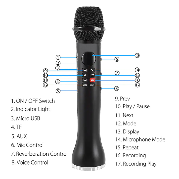 Micro hát karaoke bluetooth có đèn led L-598