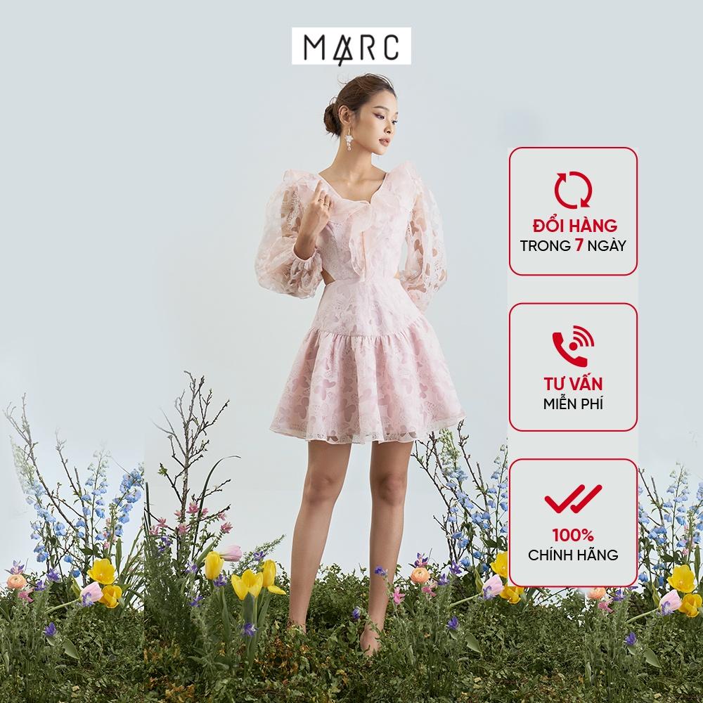 Đầm voan nữ MARC FASHION tay dài cutout eo cổ tim phối bèo FANH112522