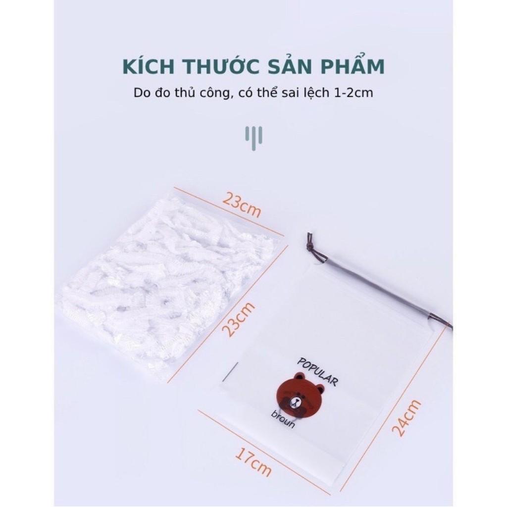 Set 100 Màng Bọc Thực Phẩm Co Giãn PE Có Chun Siêu Dai Hình Túi Gấu Tái Sử Dụng Được Nhiều Lần