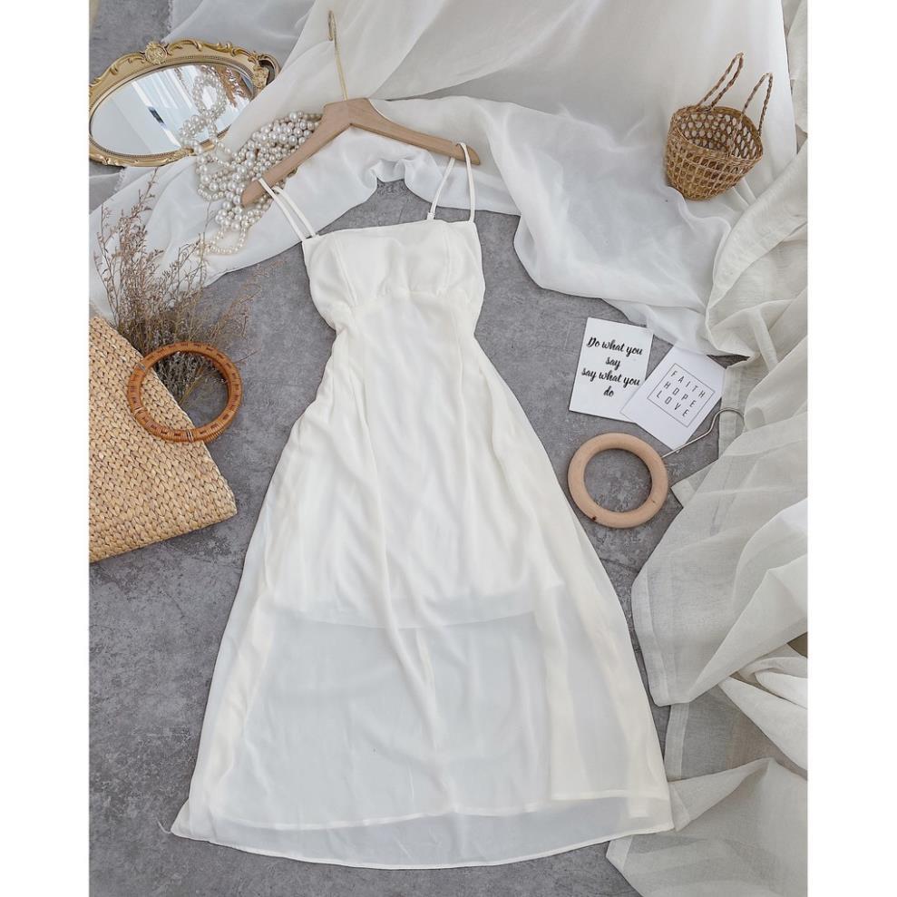 Đầm Body Thun Trắng Cổ Phối Viền Đen Logo Ngực Xinh Xắn Chất Vải Cao Cấp Ôm Sát Lên Dáng Siêu Xinh