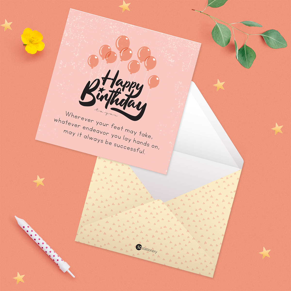 Set 4 thiệp chúc mừng sinh nhật SDstationery LOVELY DAY 12x12 màu pastel nhẹ nhàng minh họa trang nhã câu chúc tiếng Anh ý nghĩa