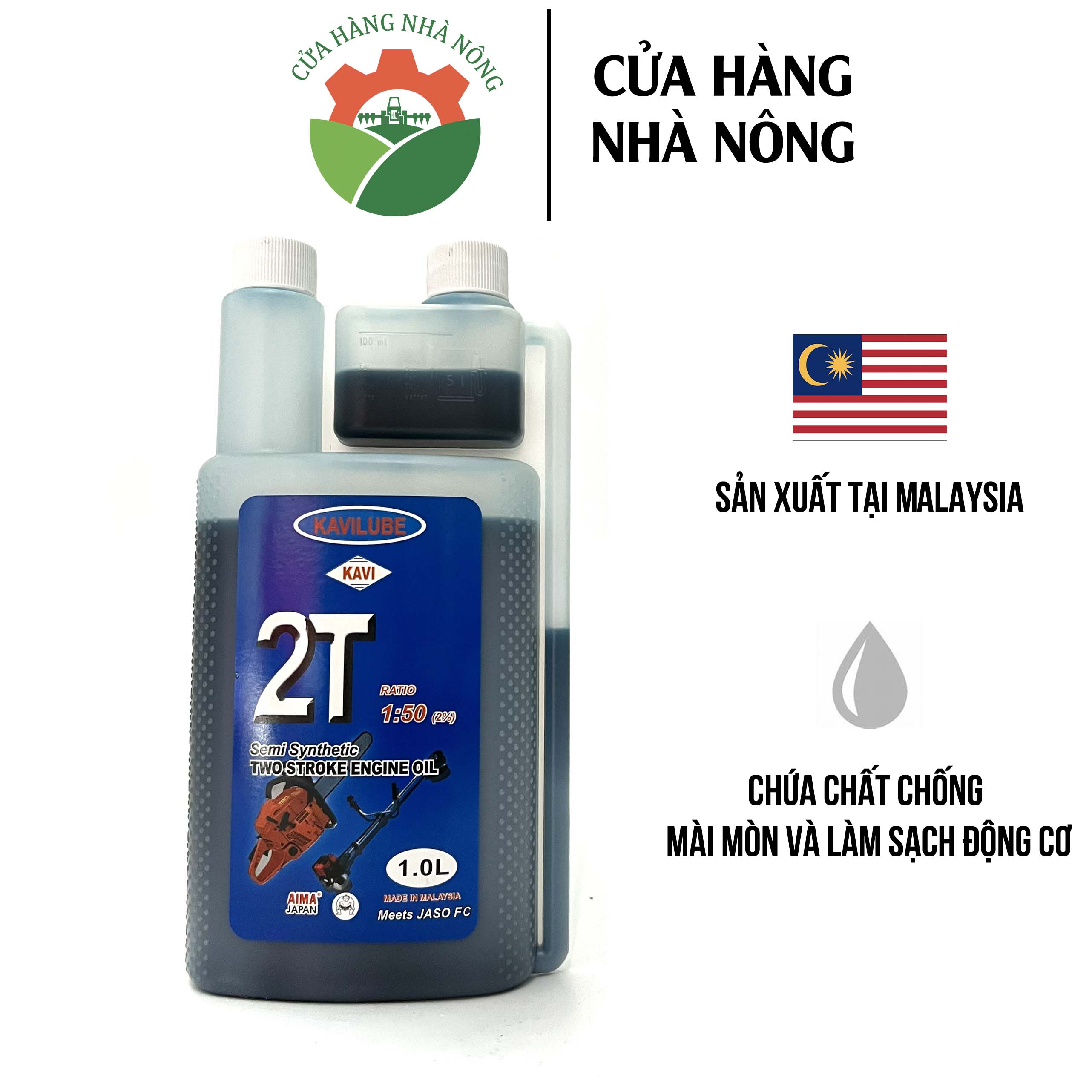 Nhớt 2 Thì KAVI 2 nắp xanh 1L xuất xứ Malaysia