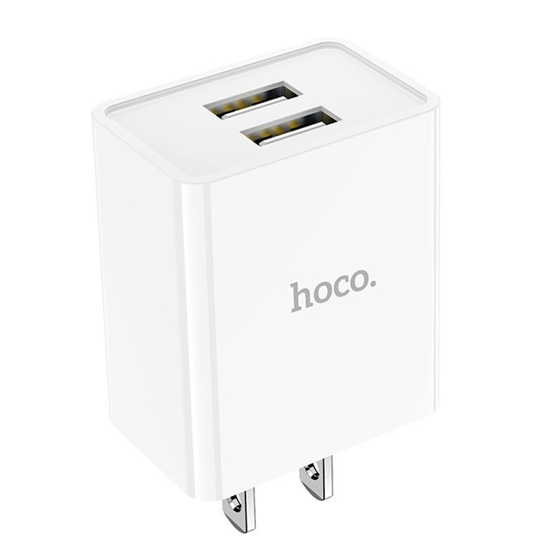 Củ sạc 2.1A Hoco C89 chuôi dẹt nhựa ABS cao cấp 2 cổng Usb dành cho iPhone/iPad - Hàng chính hãng