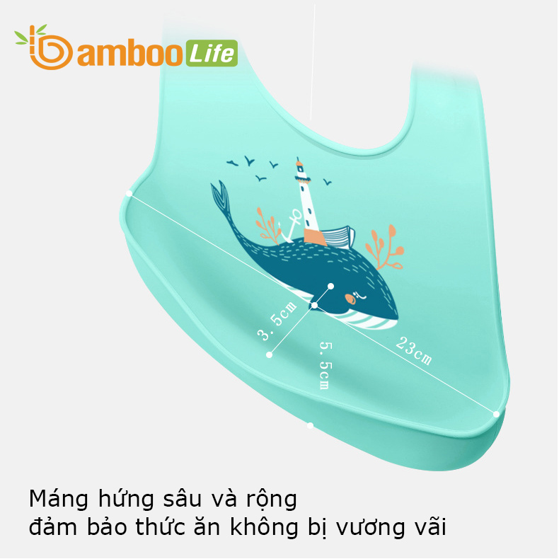 Yếm ăn dặm cho bé Bamboo Life BL068 hàng chính hãng Yếm ăn dặm silicon Yếm ăn dặm có máng chống bám bẩn Đồ dùng ăn dặm cho bé