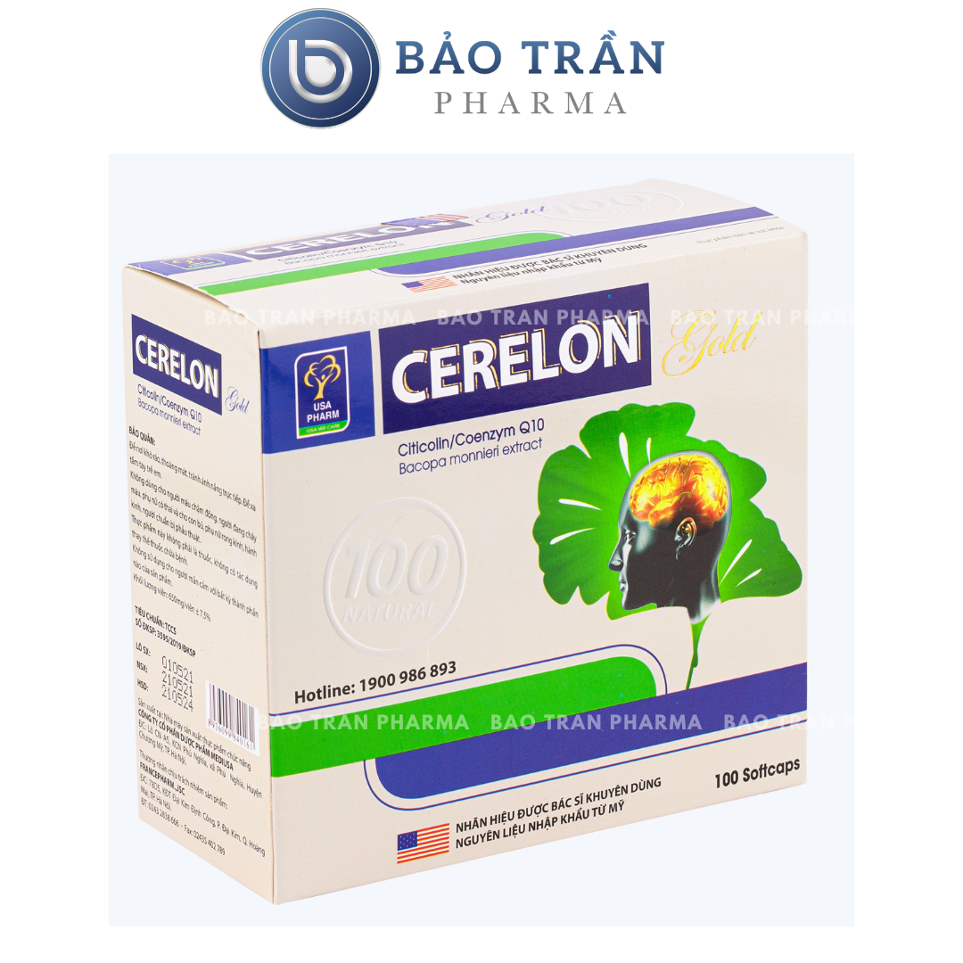 Viên bổ não Cerelon Gold Trắng - Giảm nhức đầu, hoa mắt, chóng mặt do rối loạn tiền đình - Hộp 100 viên