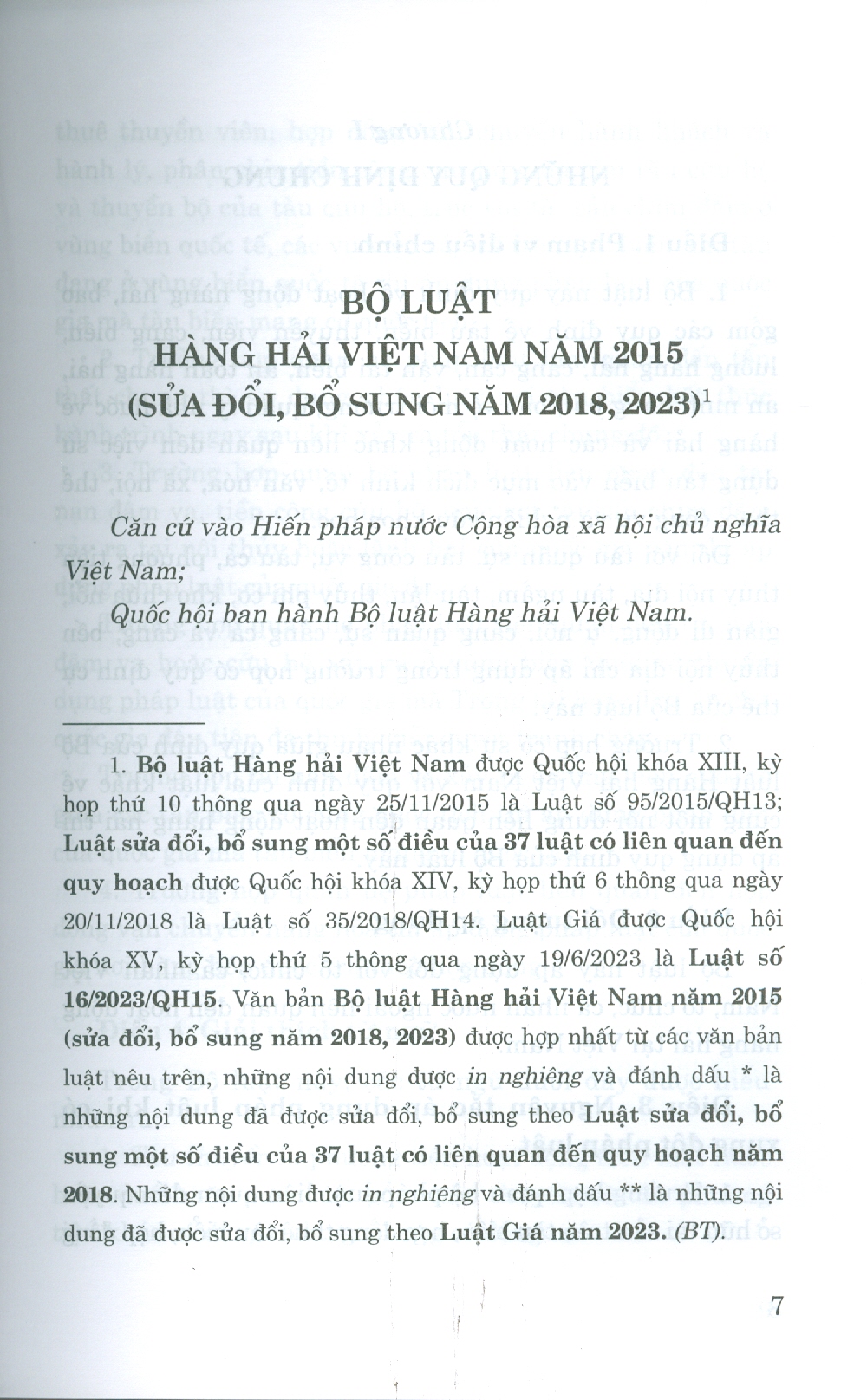 Bộ Luật Hàng Hải Việt Nam 2015 (Sửa Đổi, Bổ Sung Năm 2018, 2023)