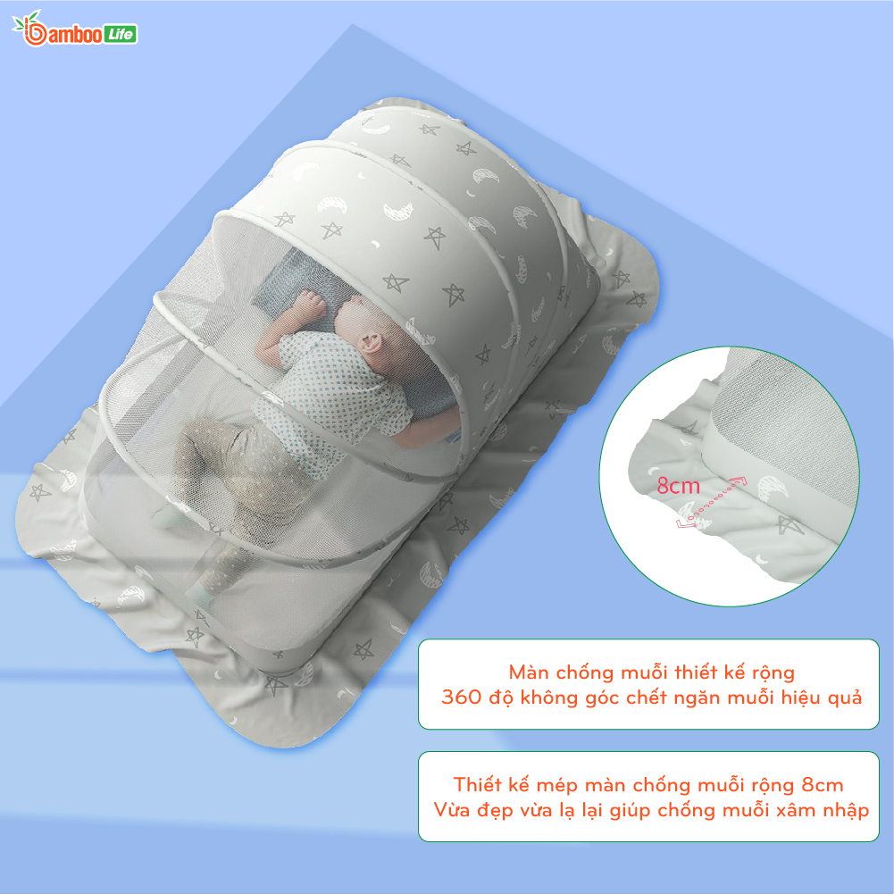 Màn chụp cho bé tự bung Bamboo Life mùng chụp em bé sơ sinh gấp gọn chống muỗi côn trùng giảm ánh sáng an toàn tiện lợi dùng được ở giường nôi cũi