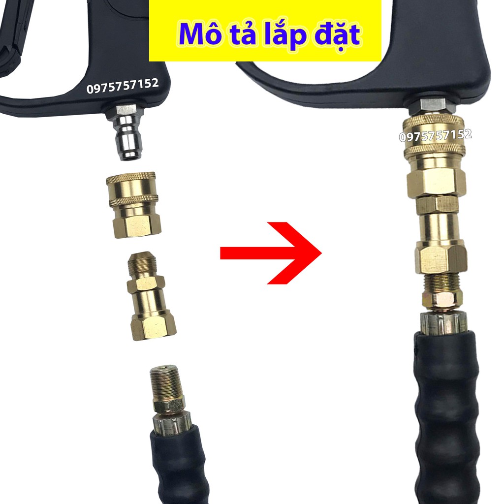 Khớp xoay chống xoắn dây phun xịt của máy rửa xe cao áp - Ren trong 14mm ngoài 14mm