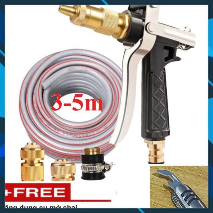 ️ Bộ dây vòi xịt nước rửa xe, tưới cây ,tăng áp 3 lần,loại 3m,5m 206236 đầu đồng,cút đồng,nối đồng+ mở chai