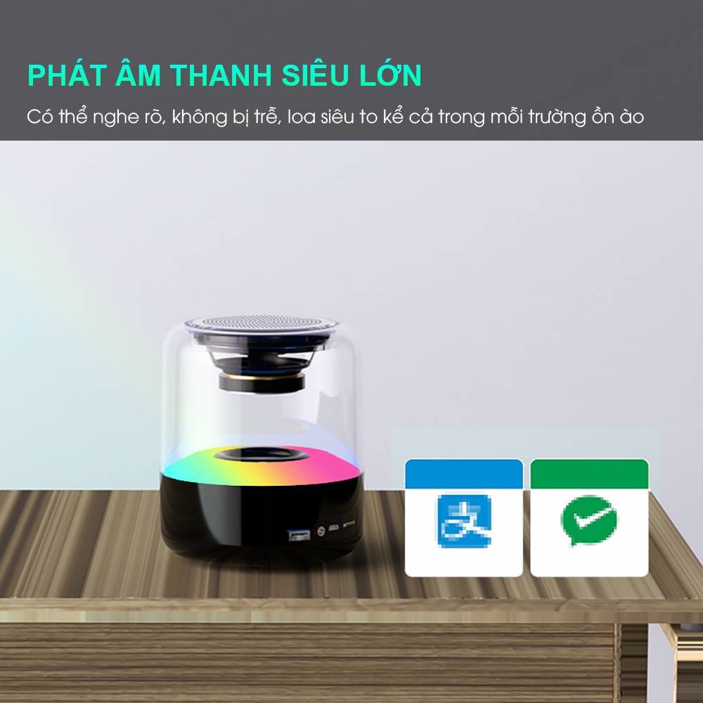 Loa bluetooth không dây mini bass mạnh âm thanh vòm 360 độ có LED RGB cho điện thoại máy tính laptop để bàn