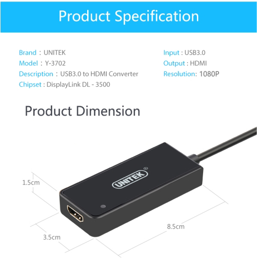 Bộ Chuyển USB Sang HDMI Unitek Y-3702 - Hàng Chính Hãng