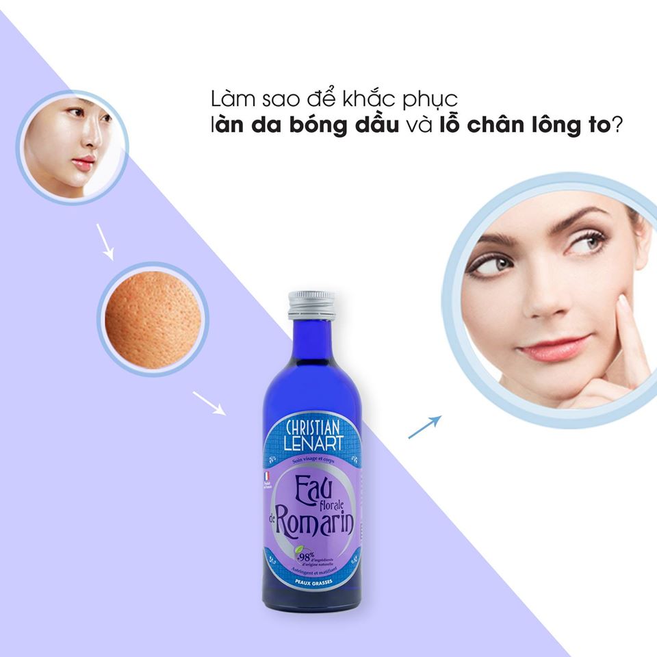 Nước Hoa Hồng Chiết Xuất Từ Cánh Hoa Hương Thảo Romarin Christian Lenart 200ml + Tặng Kèm 1 Móc Khóa Hình Tour Eiffel Viền Đỏ