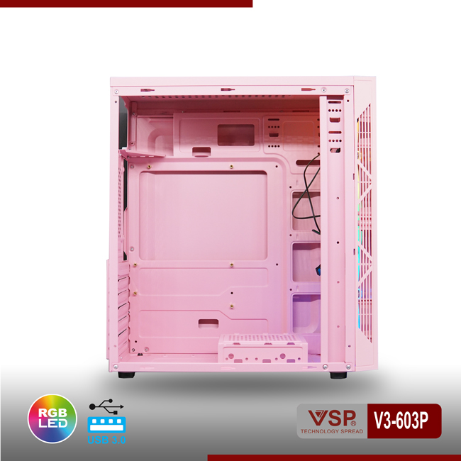 Vỏ Case Máy Tính VSP V3-603P Pink  (Màu Hồng) - Hàng Chính Hãng