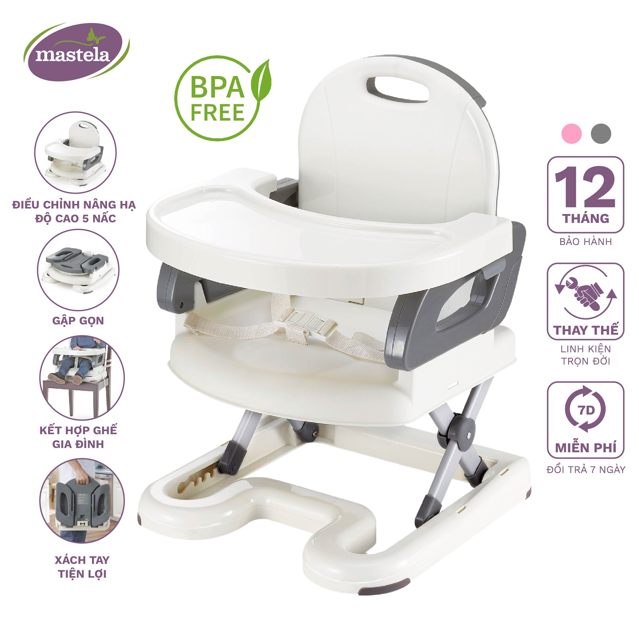 Ghế ăn dặm cho bé gấp gọn và nâng hạ độ cao Mastela 7110 - 7112 - Ghế tập ăn dặm đạt chuẩn ASTM Mỹ BPA Free