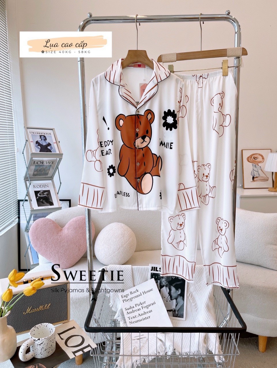 [HCM] (40-58kg) Đồ bộ pijama nữ chất liệu lụa cao cấp đùi TNQN-TNQD-TDQD. gấu lotso-gấu pooh-chuột minnie-vịt daisy-con mèo-mảnh ghép-thỏ dâu-voi con-gấu trắng-doraemon-cún/chó-chim cánh cụt-gấu teddy-cô bé-con mèo