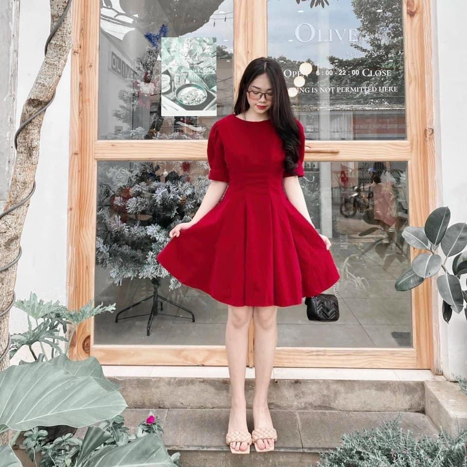 VÁY NHUNG ĐỎ SANG ĐẸP DÁNG XÒE CỰC ĐẸP