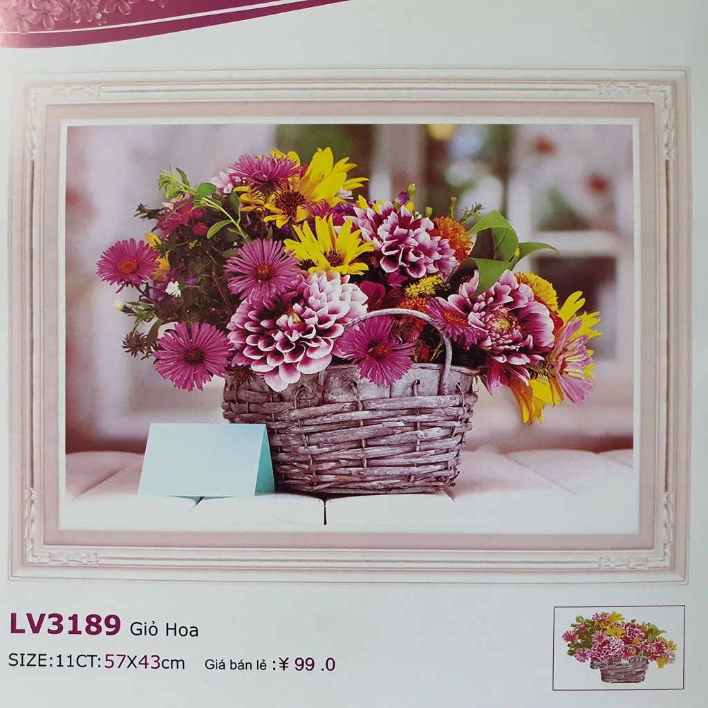 Tranh thêu chữ thập giỏ hoa khoe sắc LV3189 57 x 43 cm - chưa thêu