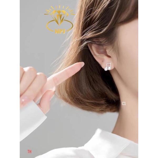 Bông tai bạc nữ hình nốt nhạc nhỏ nhắn ,xinh xắn- bạc Npj