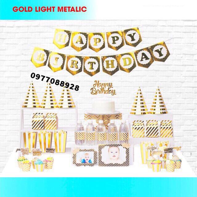 Set Trang Trí Bàn Tiệc Sinh Nhật Ánh Kim Nhiều Loại
