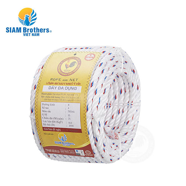 Dây buộc tàu PP siêu bền Siam Brothers - 4 tao/8mm - 25m
