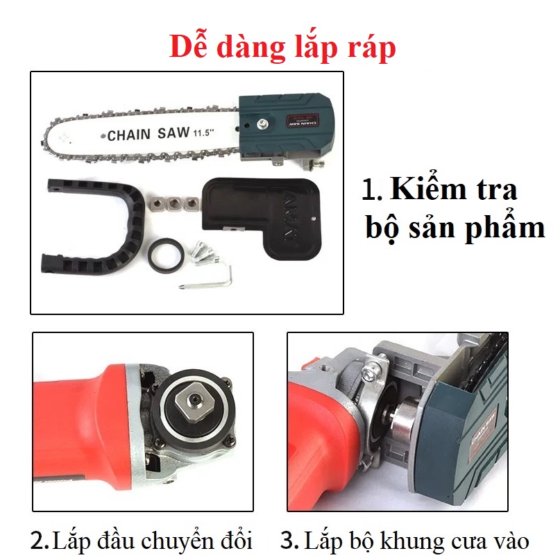 Khung cưa xích cầm tay tra dầu tự động - Phụ kiện gắn máy mài trục M10, M12, M14