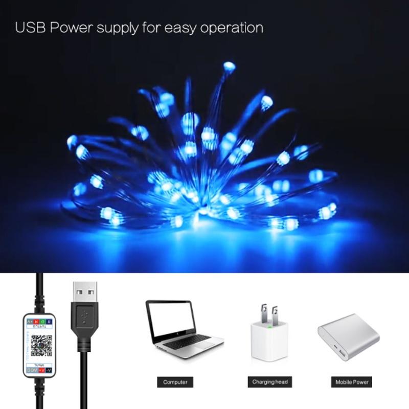 LED Bluetooth Copper Wire Light String Seven Colors USB 2022 Living Room Music Fairy Lights Garland Christmas Decorations