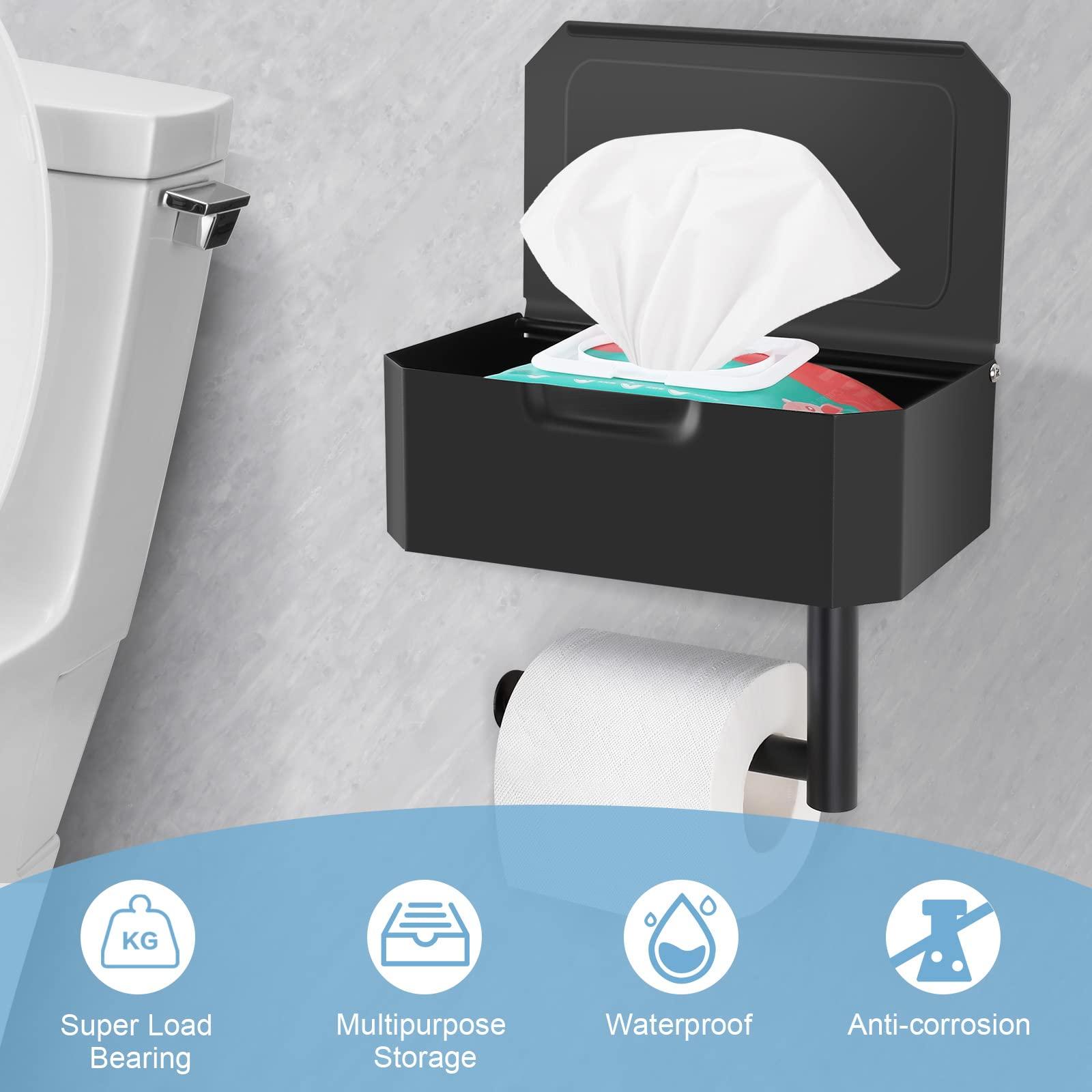 Người giữ giấy vệ sinh không khoan, giá đỡ giấy vệ sinh màu đen với hộp khăn ướt, lưu trữ giấy nhà vệ sinh Minghaoyuan