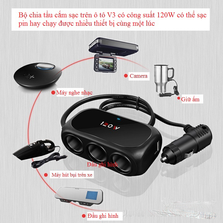 Bộ chia tẩu sạc ô tô V3