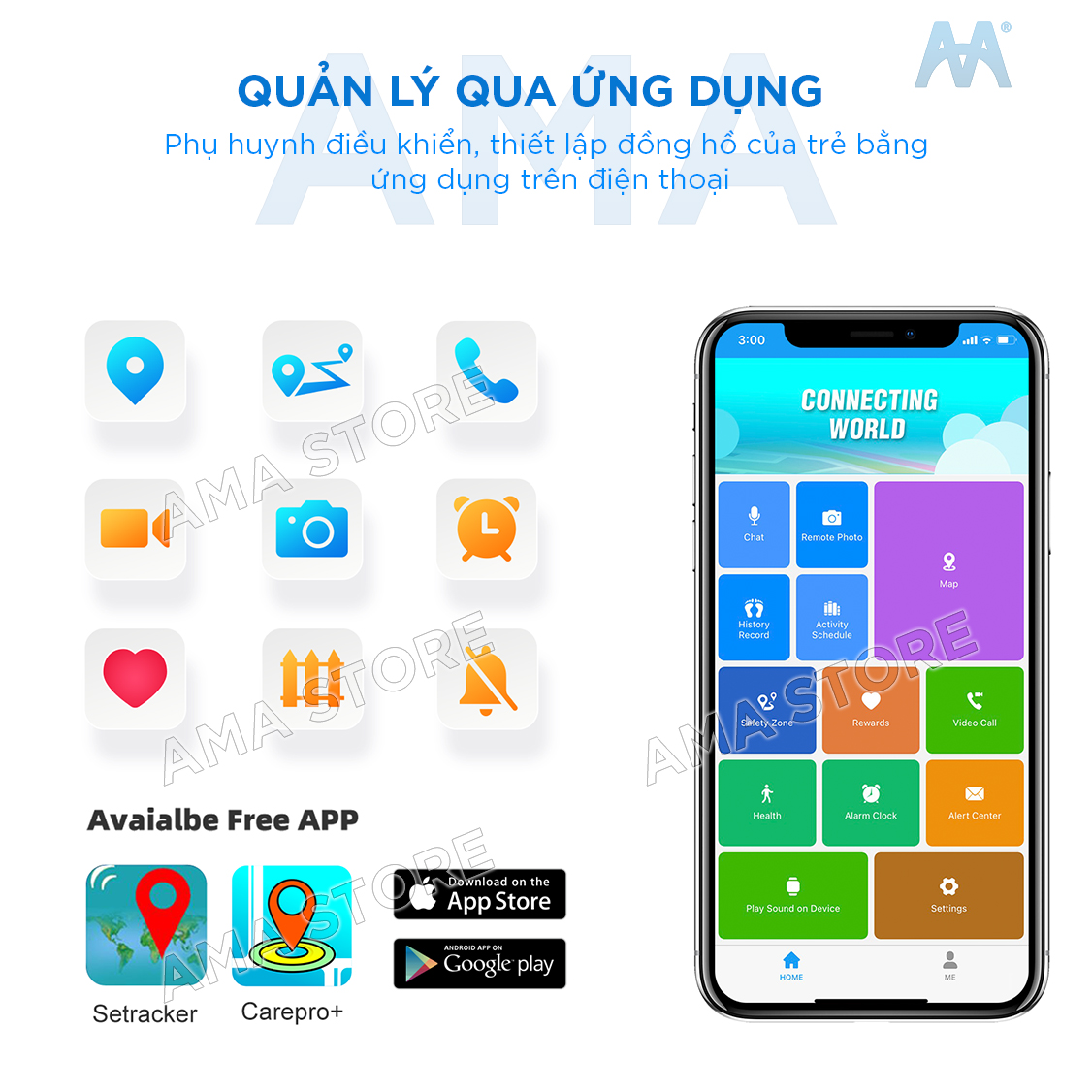 Đồng hồ Thông minh Trẻ em Học sinh Tiểu học, THCS, THPT Chống nước Gắn sim Định vị GPS, Wifi Smart Watch AMA HW13 Hàng nhập khẩu