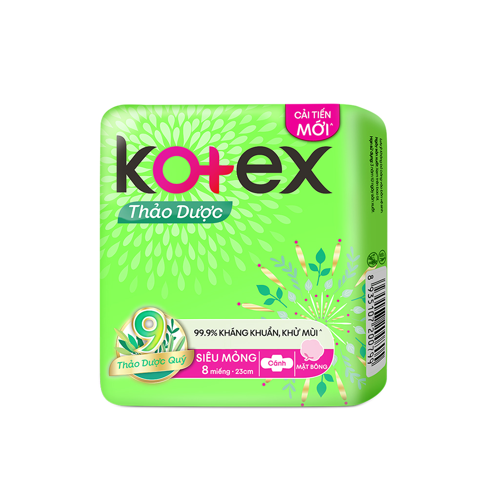 Combo 8 Gói BVS Kotex Thảo dược kháng khuẩn khử mùi SMC cải tiến mới 23 cm ( 8 miếng/gói)