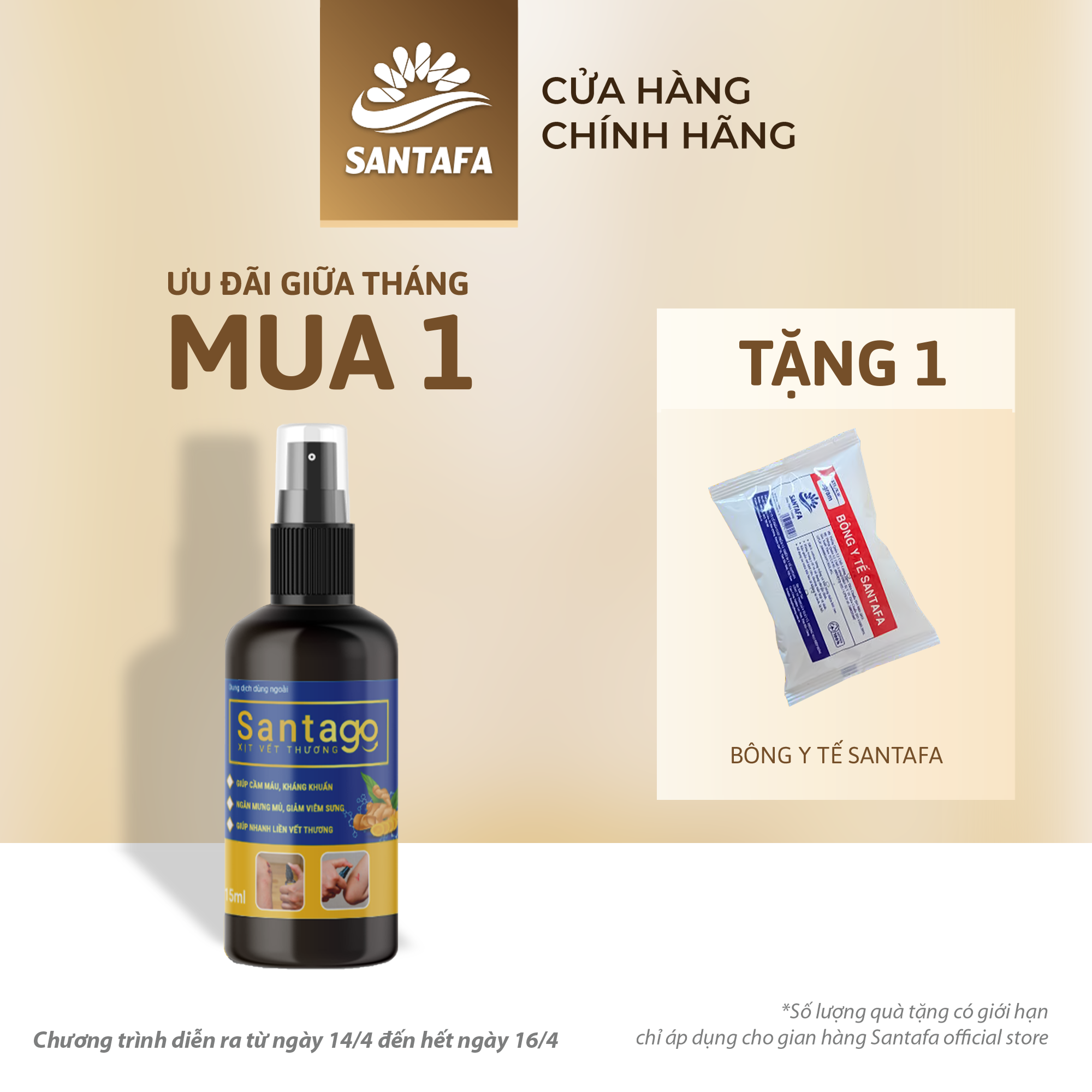 Xịt Nghệ Santago SANTAFA Giúp Nhanh Lành Vết Thương Hở Chai 15ml