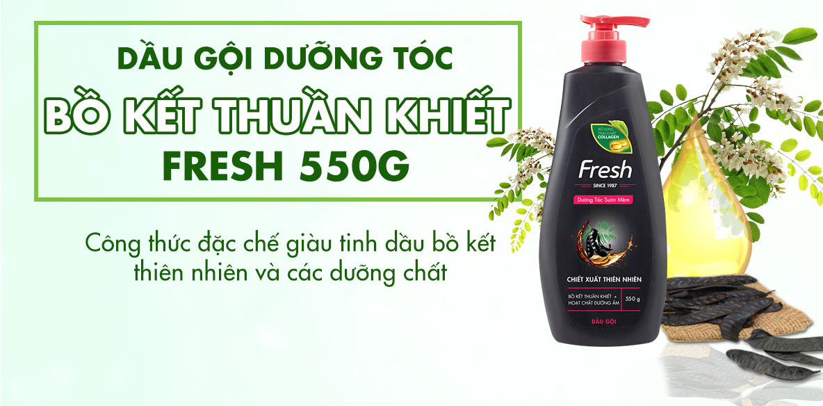 Bộ Đôi Gội 550g - Xả 170g Fresh Tinh Dầu Bồ Kết Bổ Sung Tinh Chất College &amp; Dưỡng Tóc Bồng Bềnh