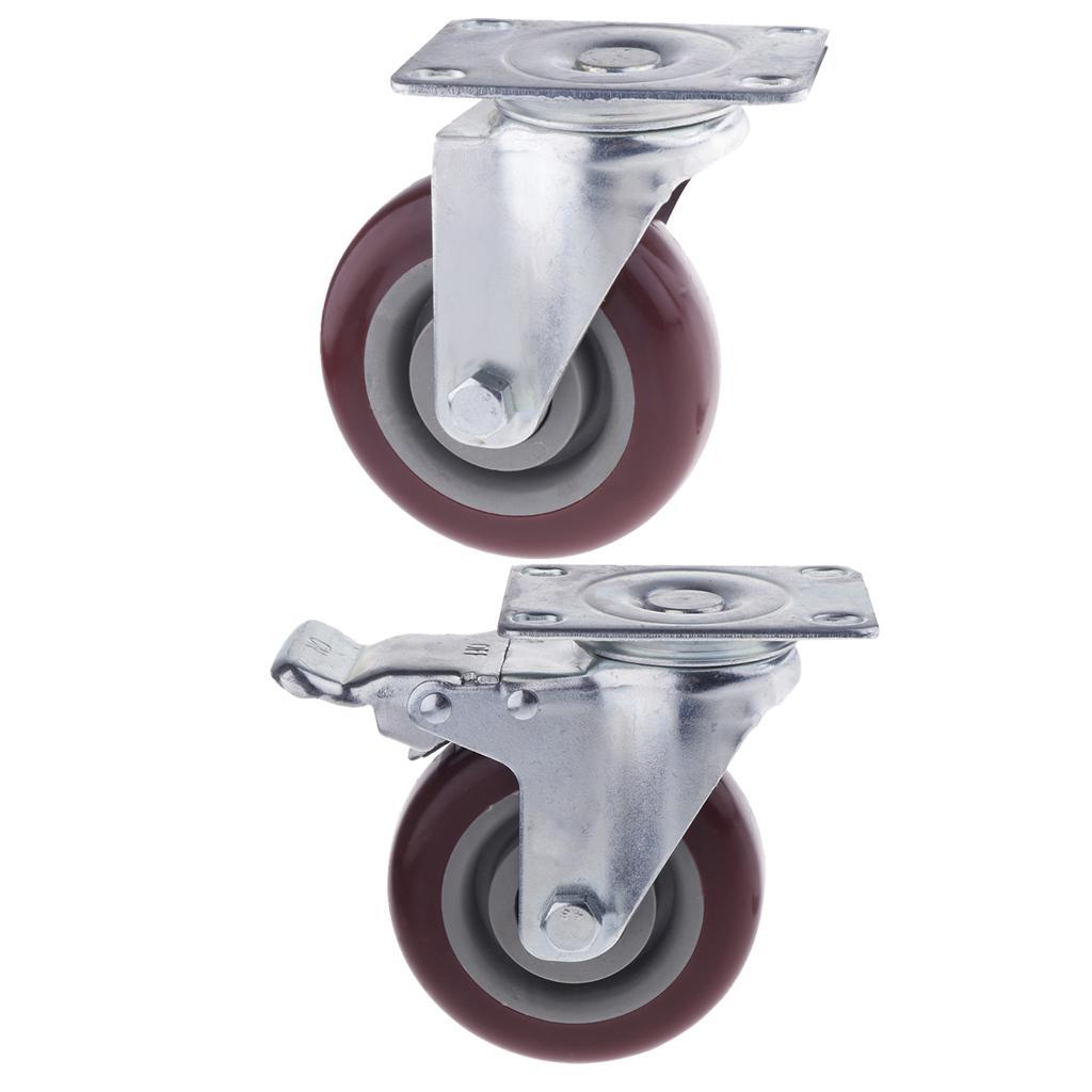 2pcs 4 Inch Swivel Caster Rubber Wheel Top Plate Bearing Heavy Duty - No Brake