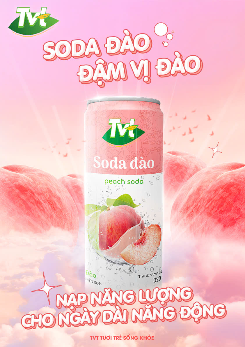 [Thùng 24 lon 320ml] Soda Đào TVT - Nước cốt đào tự nhiên cùng soda nhẹ nhàng