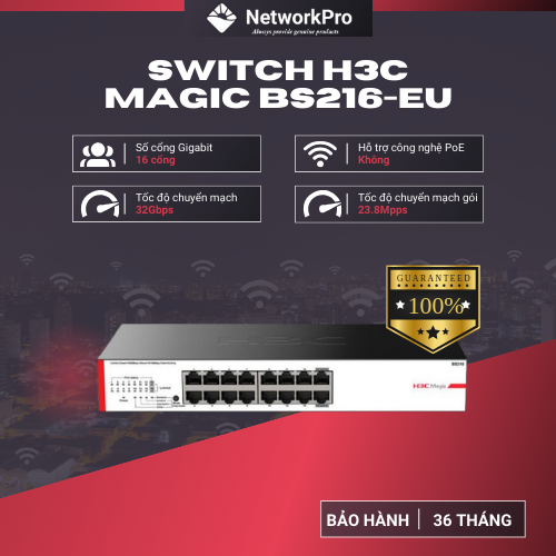 Bộ Chia Mạng Switch Để Bàn H3C BS216 Hàng Chính Hãng 16 Cổng Gigabit, Tốc Độ 32Gbps