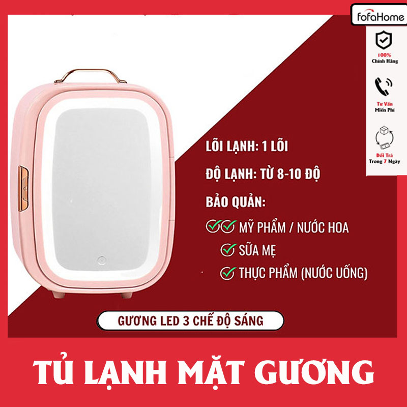 Tủ Lạnh Mini Đựng Mỹ Phẩm Trang Bị Gương Có Đèn Led 3 Cấp Độ Dung Tích 20L Loại 2 Chiều Nóng Lạnh Dùng Cho Gia Đình Xe Hơi - Giao Hàng Toàn Quốc - Hàng Nhập Khẩu