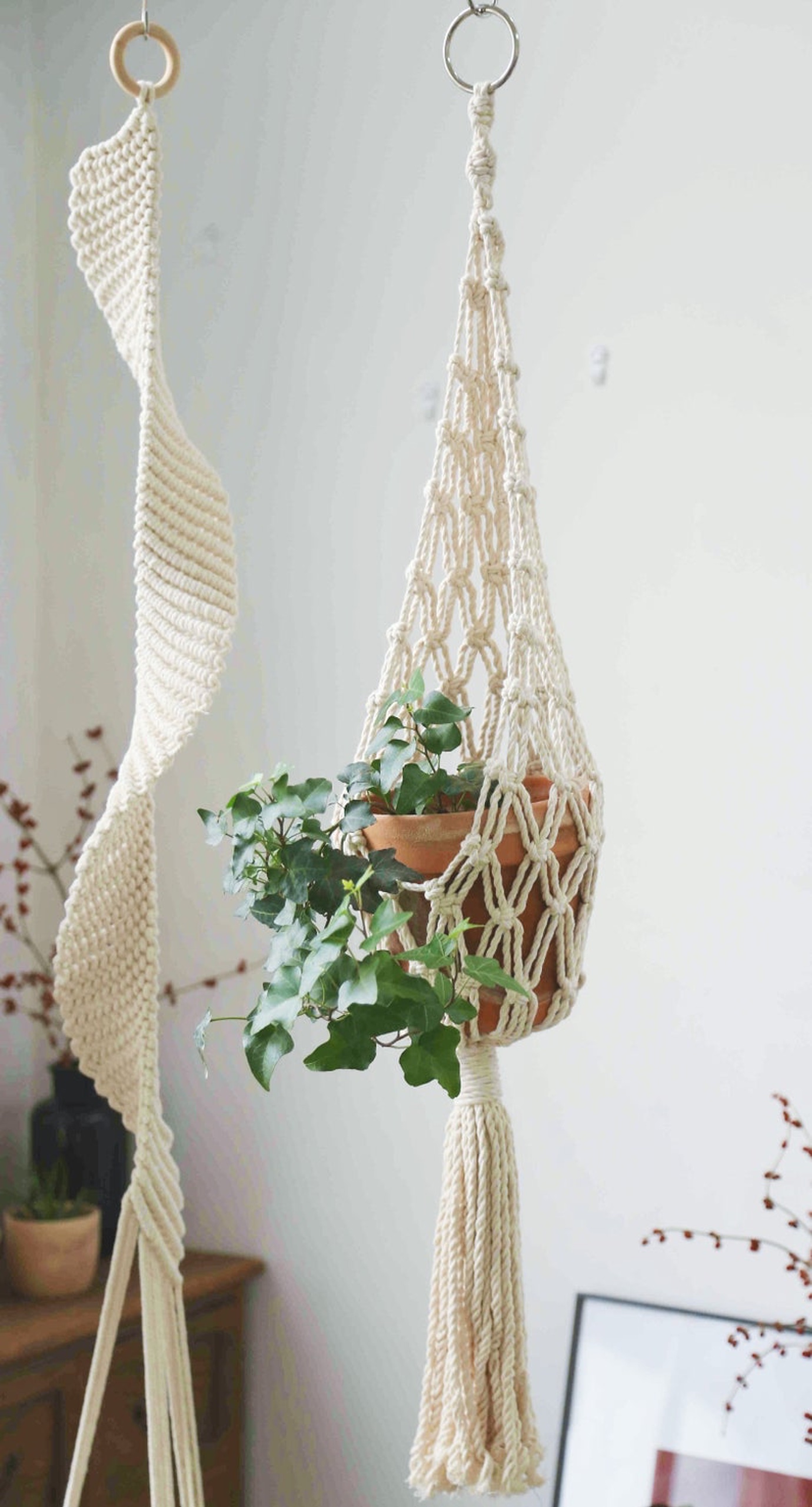 Giỏ túi Macrame treo tường, giỏ treo chậu cây cảnh vật phẩm trang trí. GTT17321