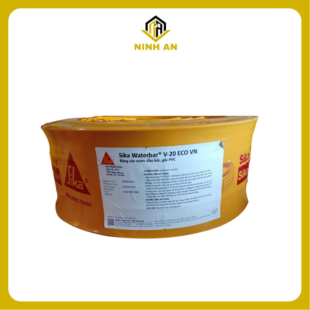 Sika Waterbar V20 ECO VN - Cuộn 20m - Chặn nước thấm qua mạch ngừng trong kết cấu bê tông