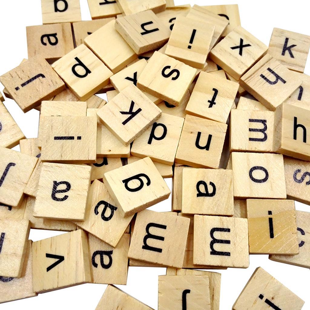 200 Pieces Wood Number Letters Tile Puzzle Blocks for Scrapbooking DIY Kids Crafts Game Toys