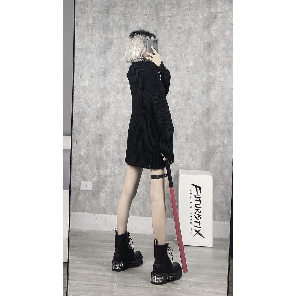Áo Len Mix Kim Băng, Áo Len Unisex Form Rộng Xẻ Trước Có Zipper Khóa Cực Ngầu