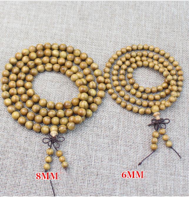 Vòng tay gỗ đàn hương xanh cao cấp 108 hạt 6-8 ly phong cách phật giáo VG10