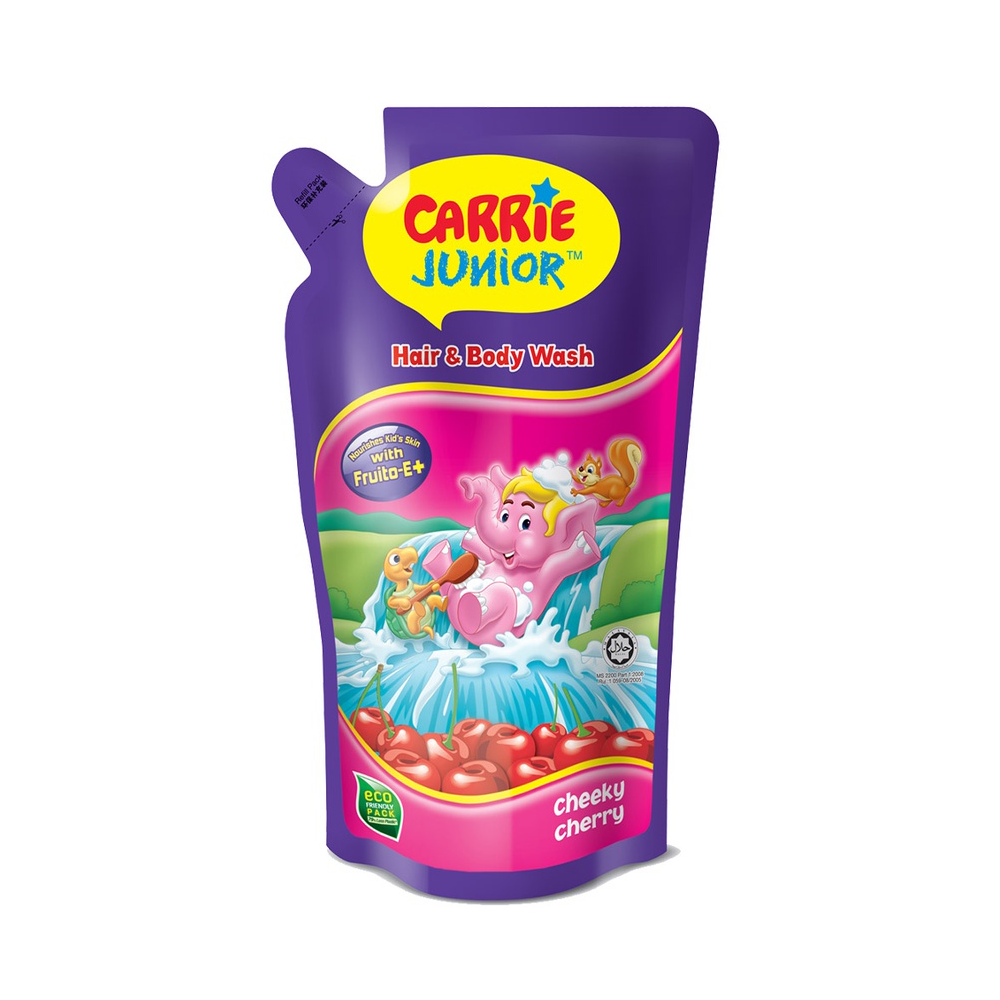 Combo Sữa Tắm Gội Toàn Thân Cho Bé Carrie Junior Hương Cherry chai 700g +Túi 500g