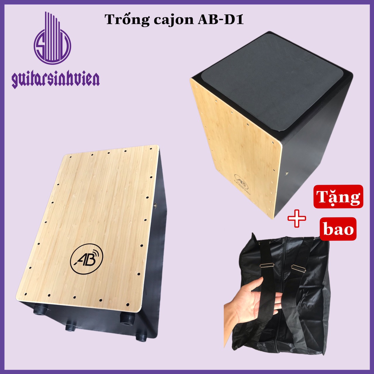 Trống cajon AB- D1 tập chơi màu gỗ - Tặng bao đựng - Snare nhập ngoại