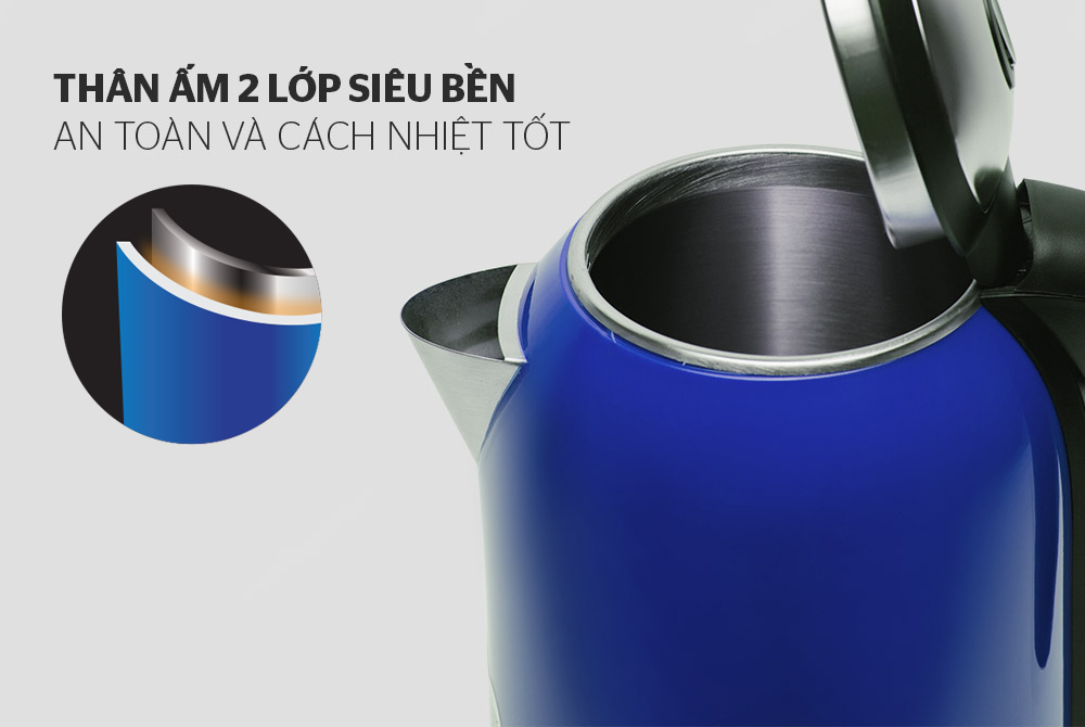 Bình Đun Siêu Tốc Inox 2 Lớp Sunhouse SHD1382 - Xanh- Hàng chính hãng