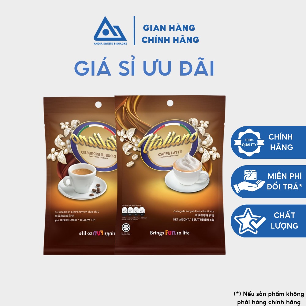 Kẹo mềm cà phê Espresso/Latte Italiano 65g ăn vặt An Gia Sweets &amp; Snacks
