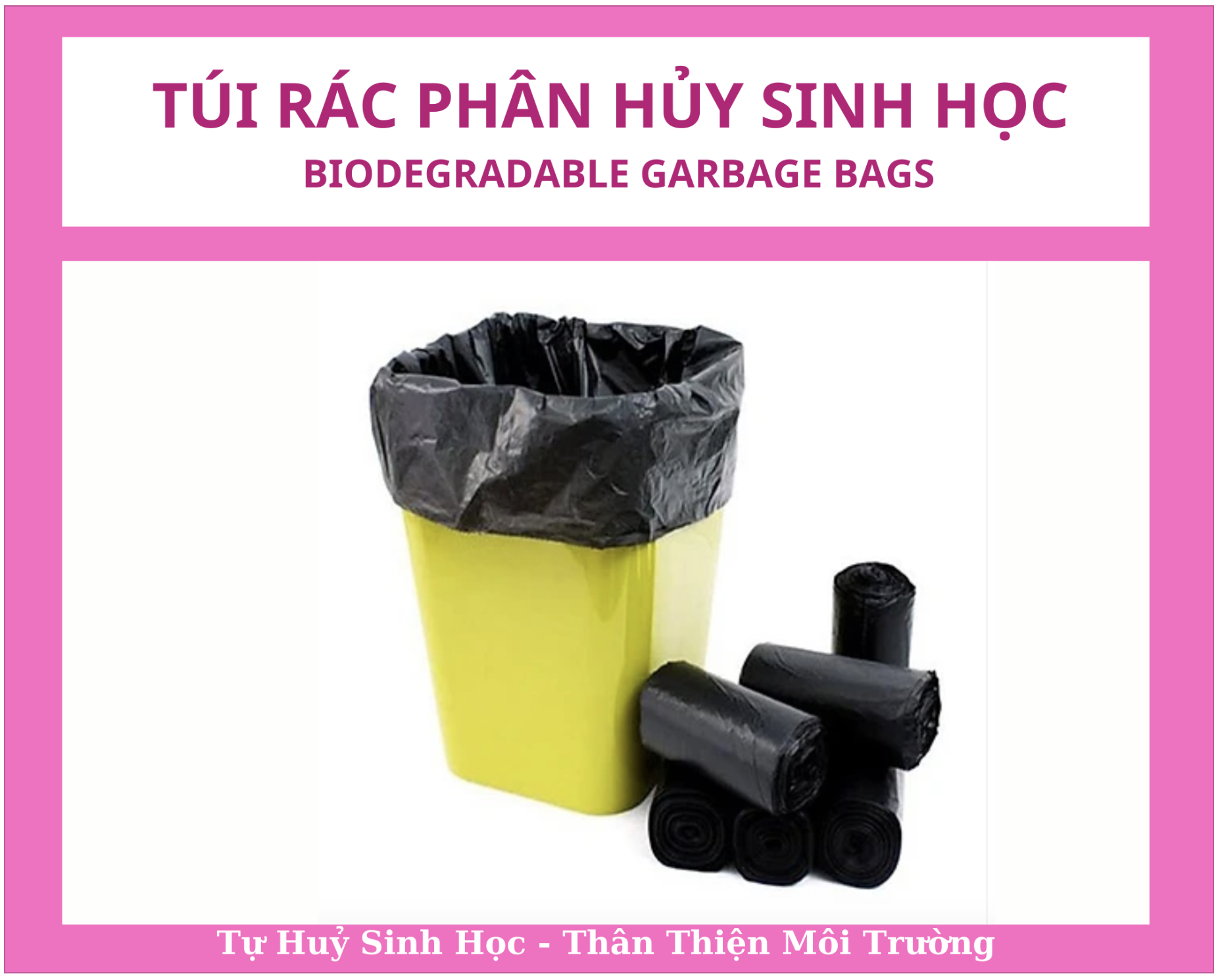 1 Cuộn Túi Rác Đen Tự Hủy Sinh Học, Đủ Size / 1 Roll Of Bio-degradable Bin Liner, 4 Size Options