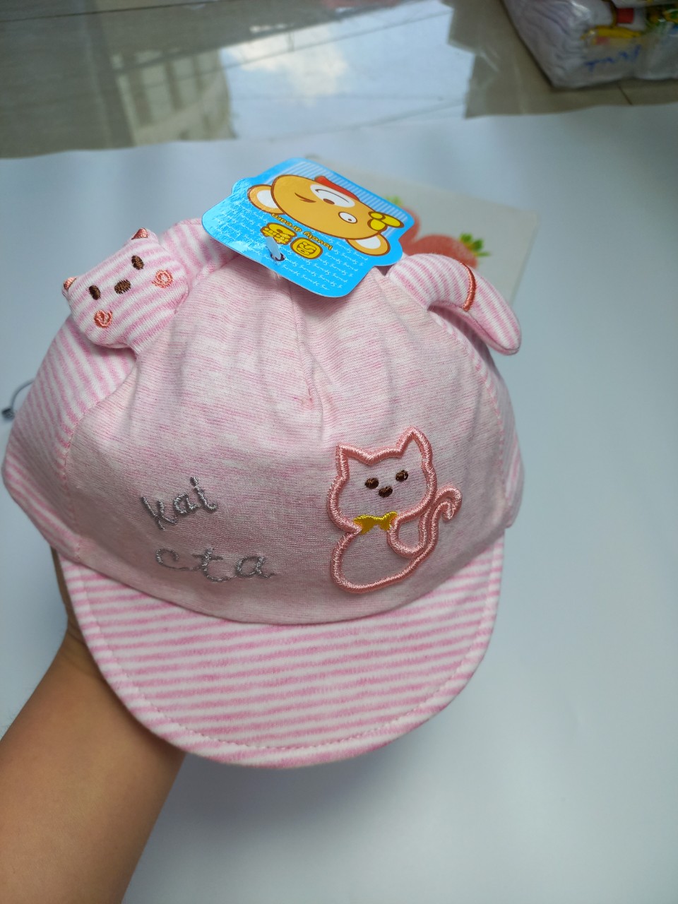 Mũ, nón mèo lưỡi trai cao cấp mềm dễ thương kẻ sọc kèm điều chỉnh độ rộng cho bé từ 3_12 tháng